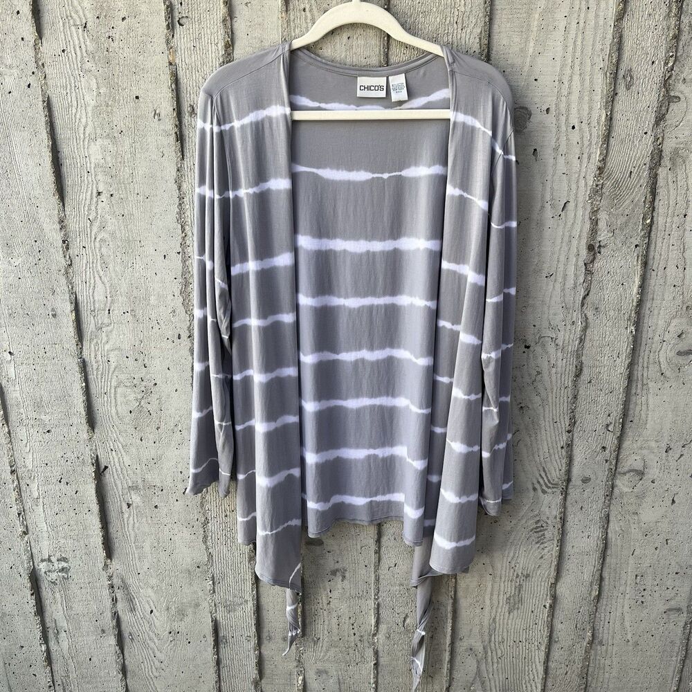Chicos Open Front Striped Tie-Dye Waterfall Cardigan Cotton Blend 3/XL